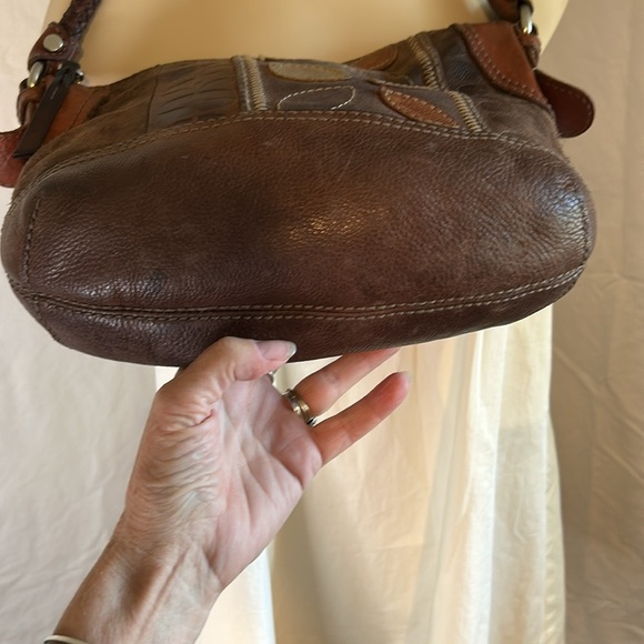 FOSSEL MULTICOLOR BOHO BROWN SUEDE LEATHER WOVEN STRAP SHOULDER BAG - Picture 4 of 16